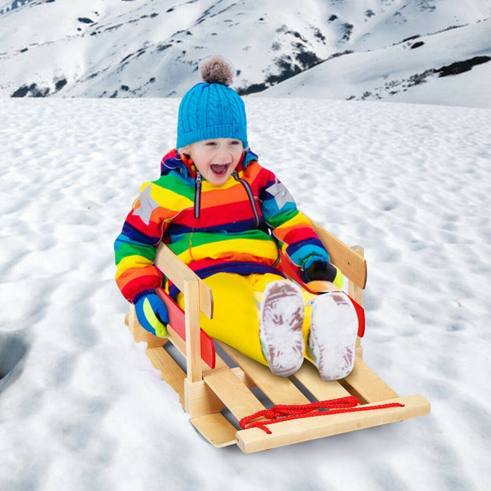 Fun Outdoor Play Baby Kids Wooden Sled w/ Solid Wood Seat