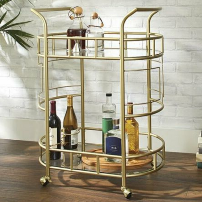 Modern Rolling Wine Liquor Beverage Gold Bar Cart