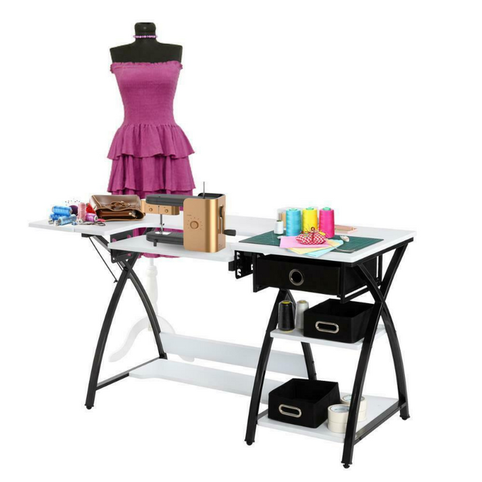 Large Portable Folding Sewing Machine Craft Table With Storage