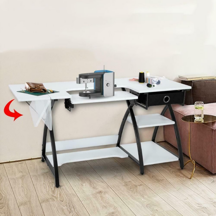 Large Portable Folding Sewing Machine Craft Table With Storage
