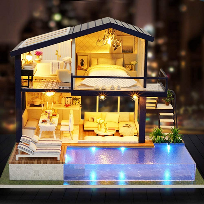 Modern Miniature Lighted DIY Dollhouse Kit