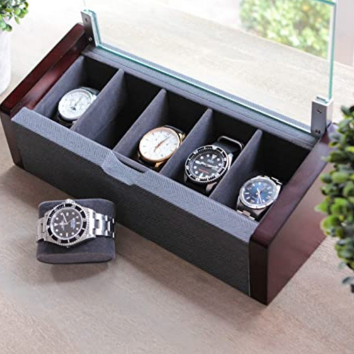 Premium Modern Luxury Watch Holder Display Box With Glass Top