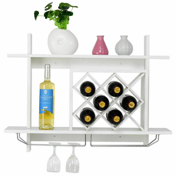 Premium Wooden Wall Mounted Wine Glass Holder Shelf Rack