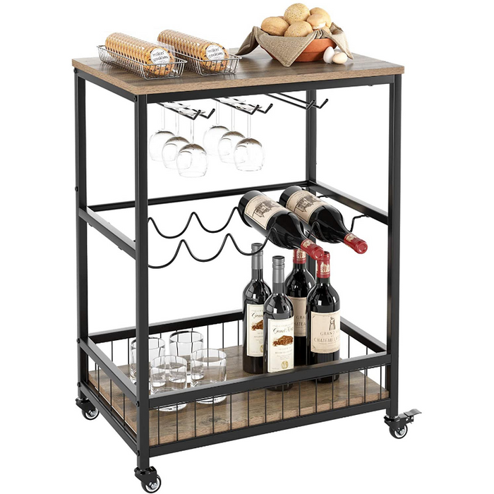 Modern Rolling Black Home Serving Wine Bar Cart