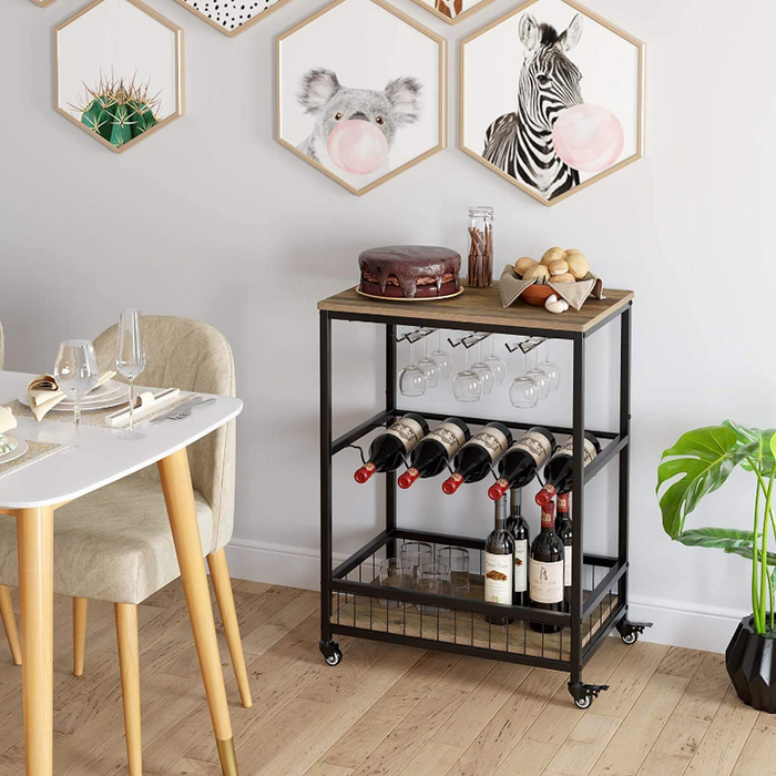 Modern Rolling Black Home Serving Wine Bar Cart