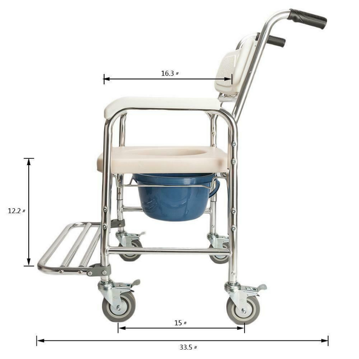 Portable Rolling Bedside Commode Shower Chair With Wheels