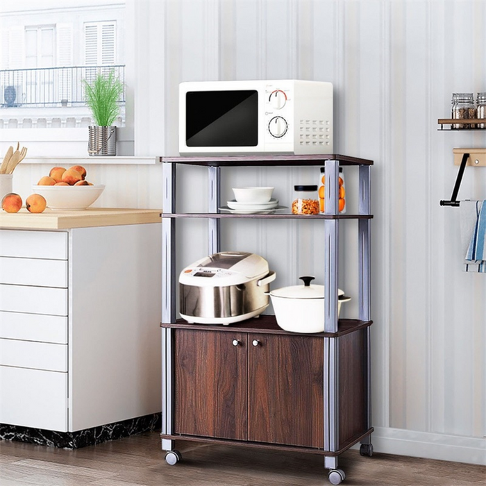 Modern Kitchen Wooden Bakers Rack With Storage Drawers