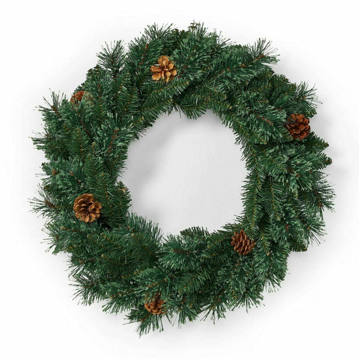 Decorative Pre-Lighted Pine Christmas Wreath 24 in