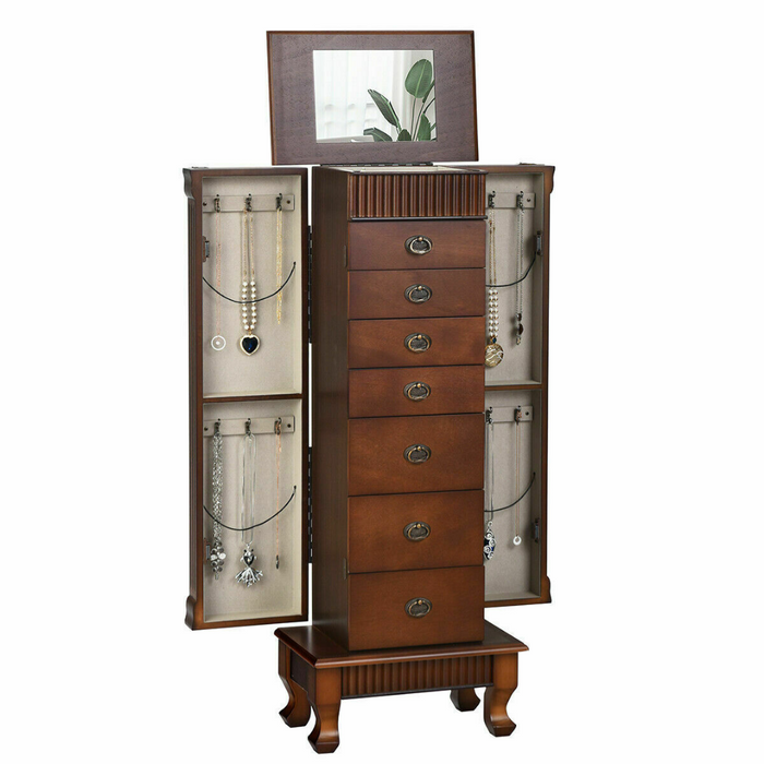 Large Free Standing Modern Wooden Jewelry Armoire Cabinet Box