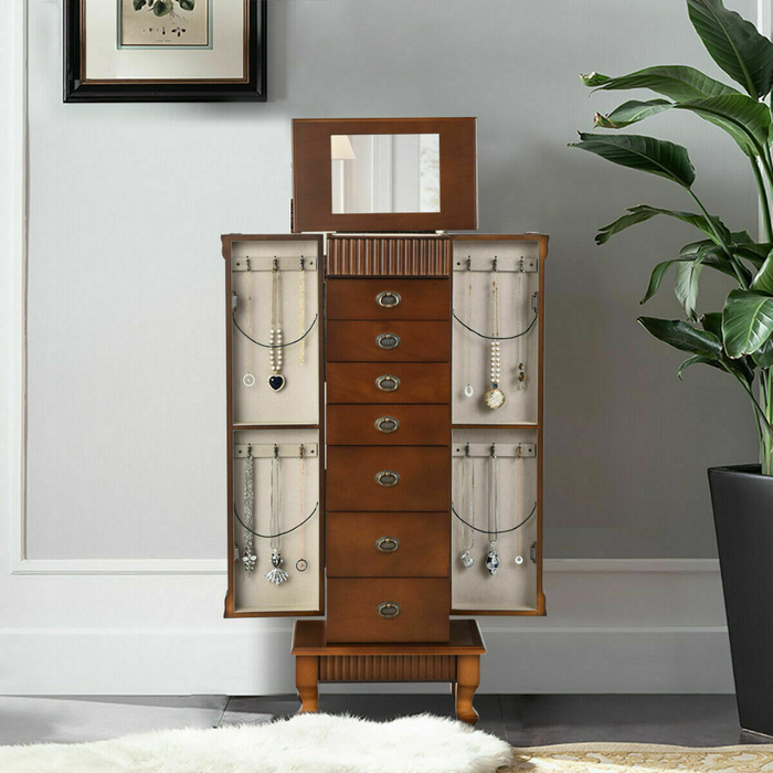 Large Free Standing Modern Wooden Jewelry Armoire Cabinet Box