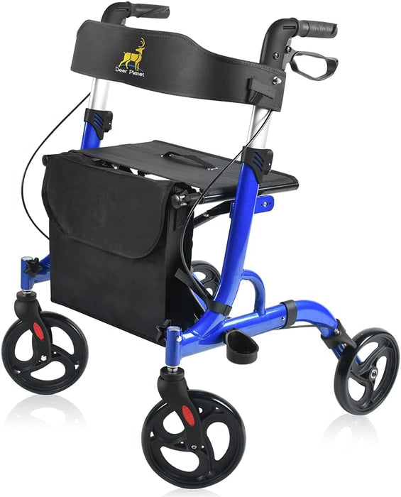 Heavy Duty Rolling 4 Wheeled Senior Standing Walker With Seat And Brakes