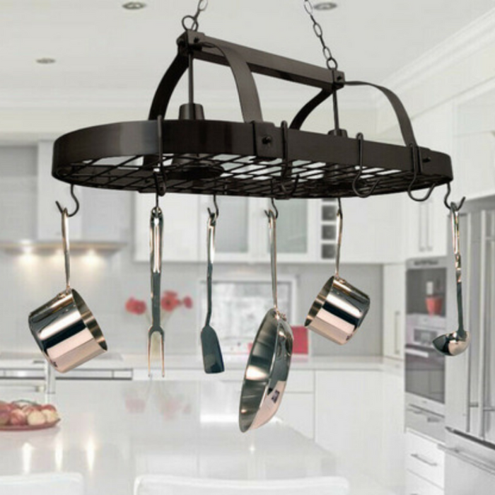Lighted Ceiling Hanging Pot And Pan Organizer Kitchen Rack