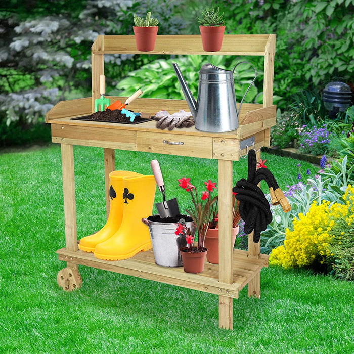 Large Spacious Outdoor Garden Wooden Potting Workbench Table With Sink