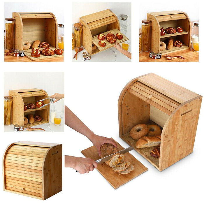 Bamboo Wooden Bread Box Farmhouse Large Storage Container