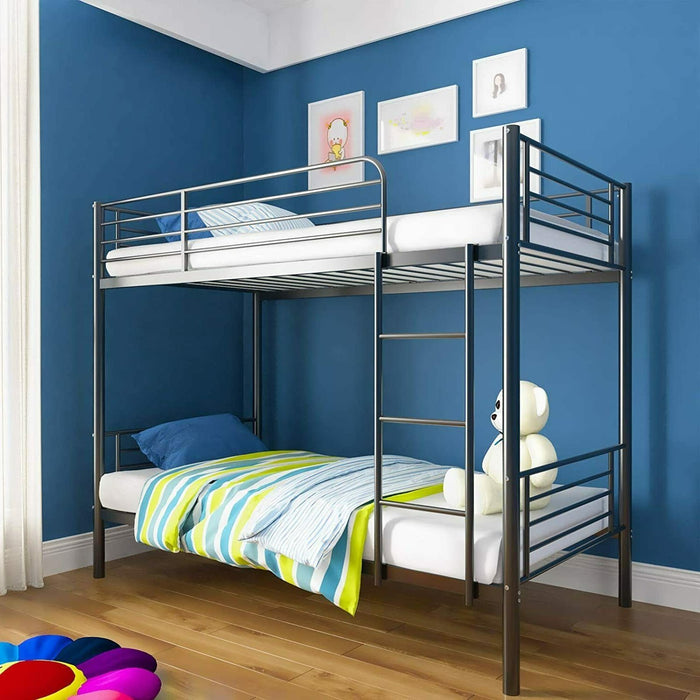 Black Over Twin Metal Bunk Bed w/Safety Guard Rail Ladder