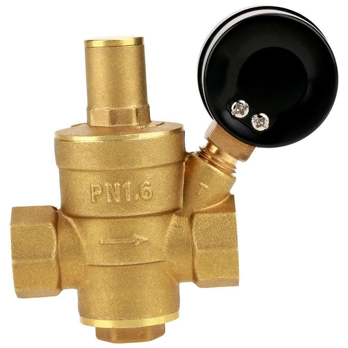 Brass Water Pressure Regulator Valve PN1.6 Dual Scale Gauge Set NPT 1/2