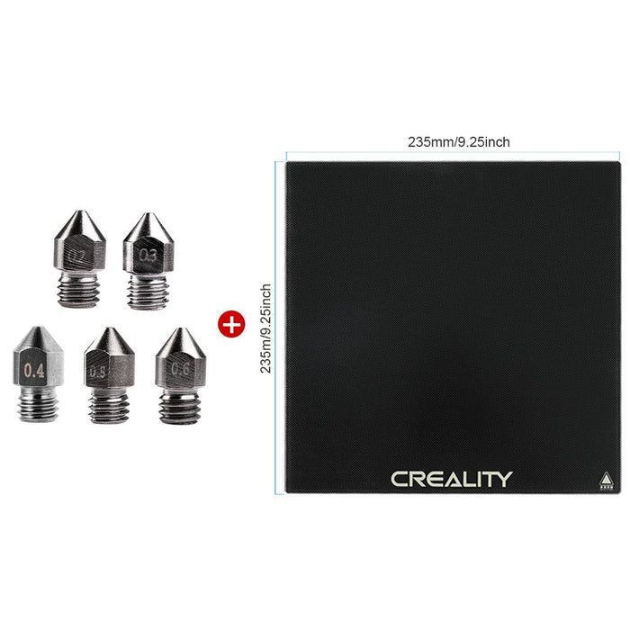 Tempered Glass Build Plate and Tungsten Nozzles Kits for Ender 3 (Pro)/3 V2/Ender 5