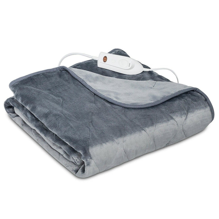 Grey Electric 3 Setting Heated Throw Blanket Flannel