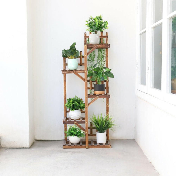 Outdoor Indoor Wooden 5 Tier Plant Corner Display Shelf Stand