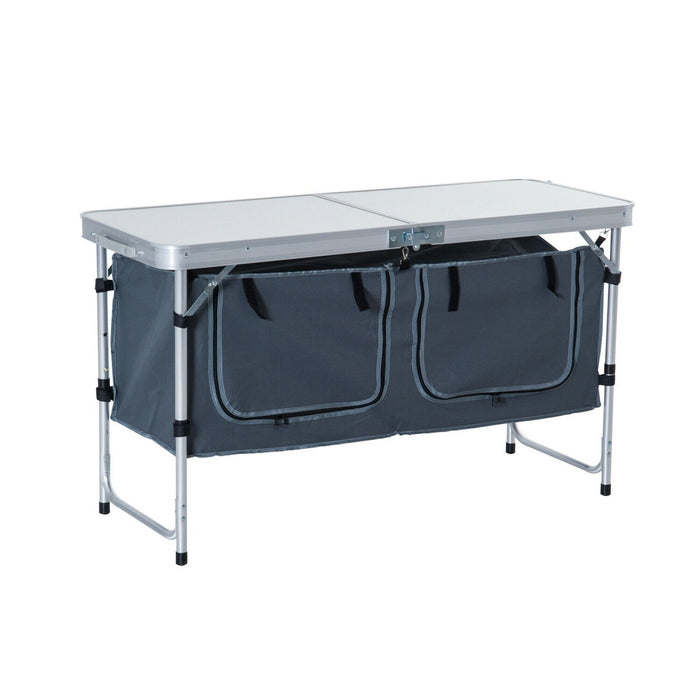 Outdoor Portable Aluminum Camping Picnic Folding Table w/ Storage Organizer