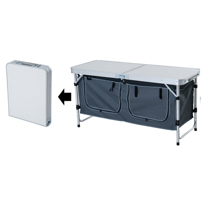 Outdoor Portable Aluminum Camping Picnic Folding Table w/ Storage Organizer