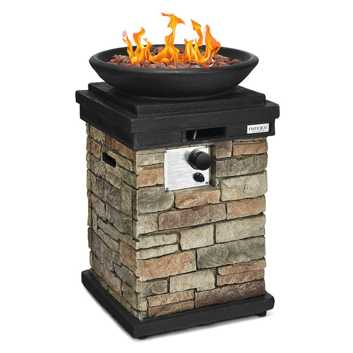 Outdoor Propane Burning Fire Bowl Column Realistic Look Firepit Heater