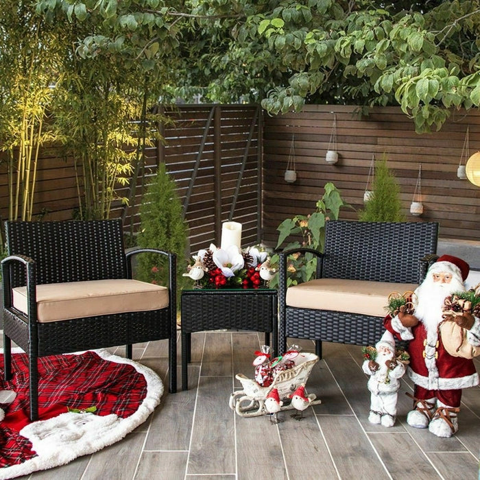 Outdoor Sofa Cushioned Patio 3 PC Rattan Wicker Furniture Table Chair
