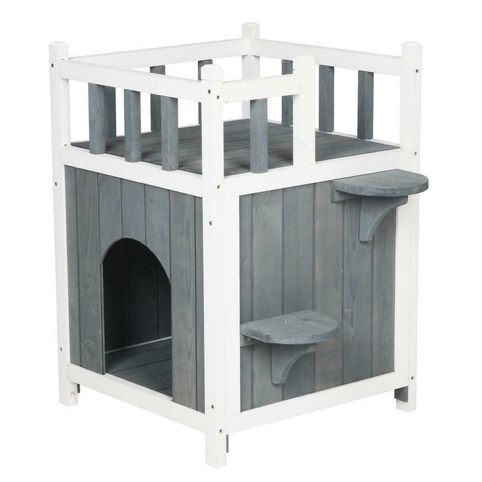 Outdoor Wooden Cat House Stair Balcony Shelter