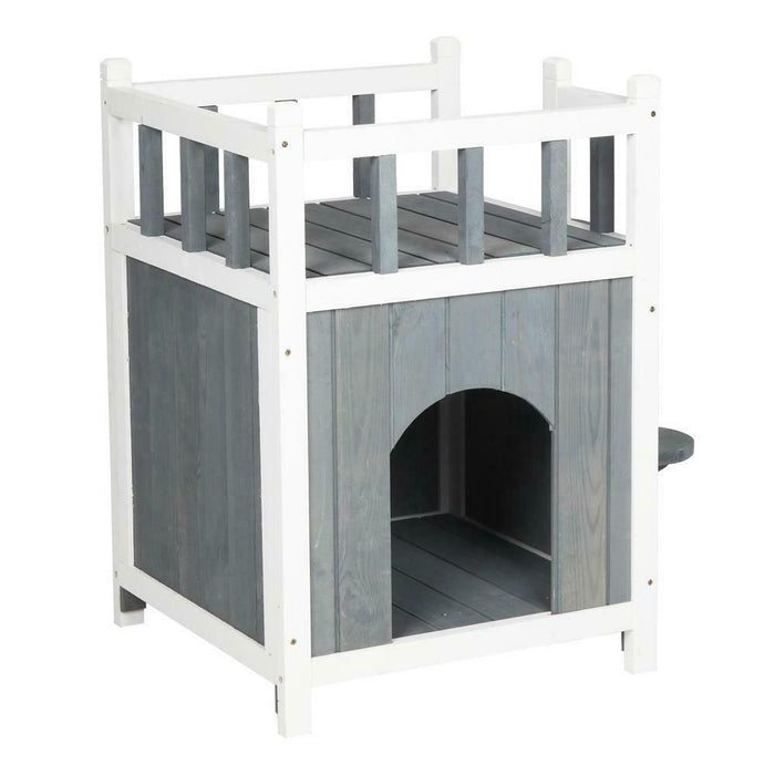 Outdoor Wooden Cat House Stair Balcony Shelter