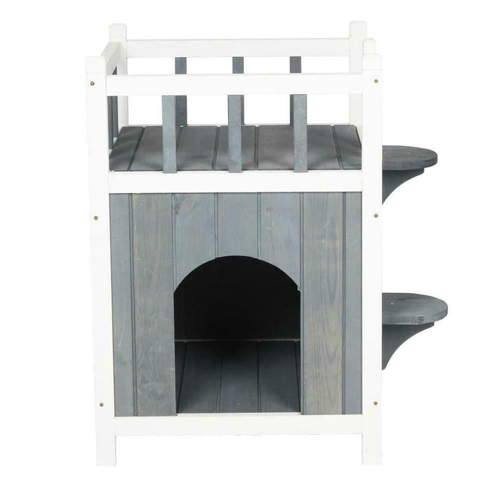 Outdoor Wooden Cat House Stair Balcony Shelter