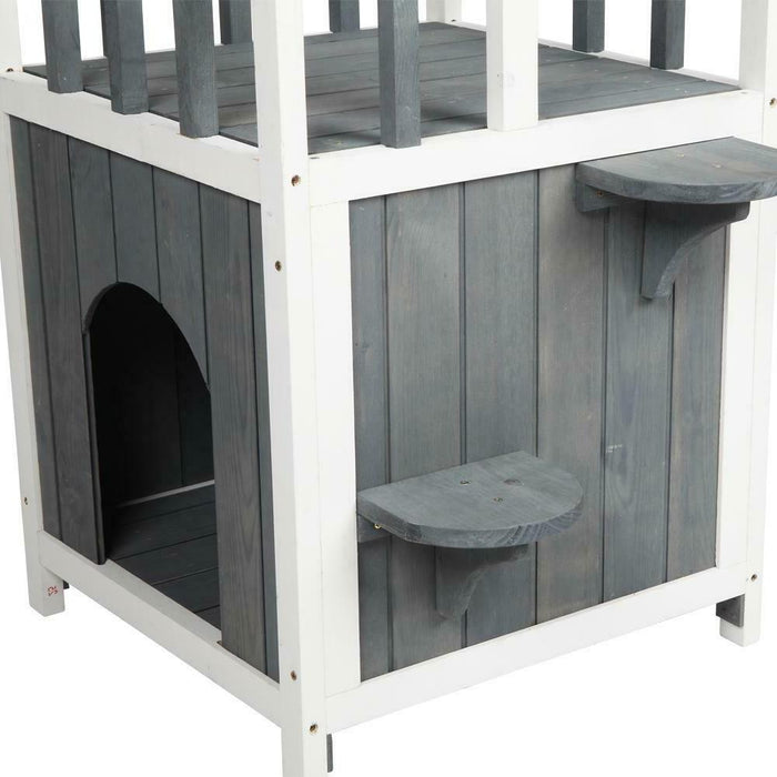 Outdoor Wooden Cat House Stair Balcony Shelter