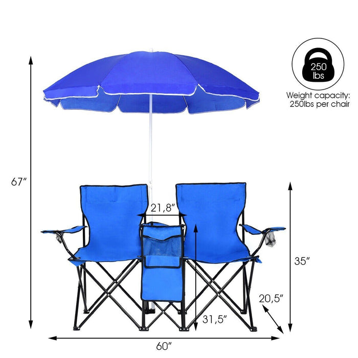 Portable Outdoor Camping Picnic Chair Double Folding Camp Chair with Umbrella