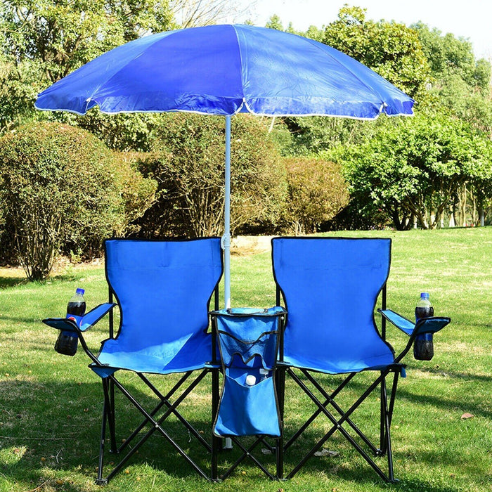 Portable Outdoor Camping Picnic Chair Double Folding Camp Chair with Umbrella
