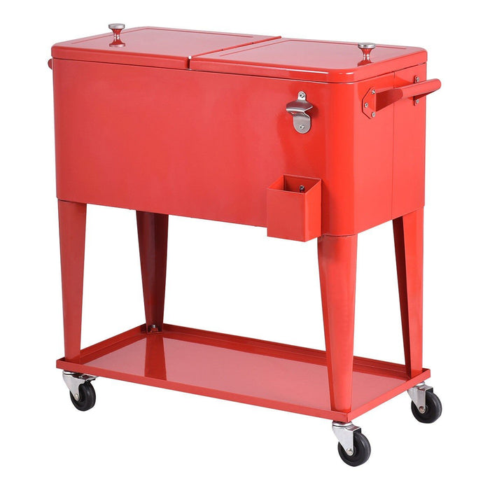 Premium Rolling Patio Cooler Cart 80 Quart Outdoor Rolling Ice Chest with Wheels