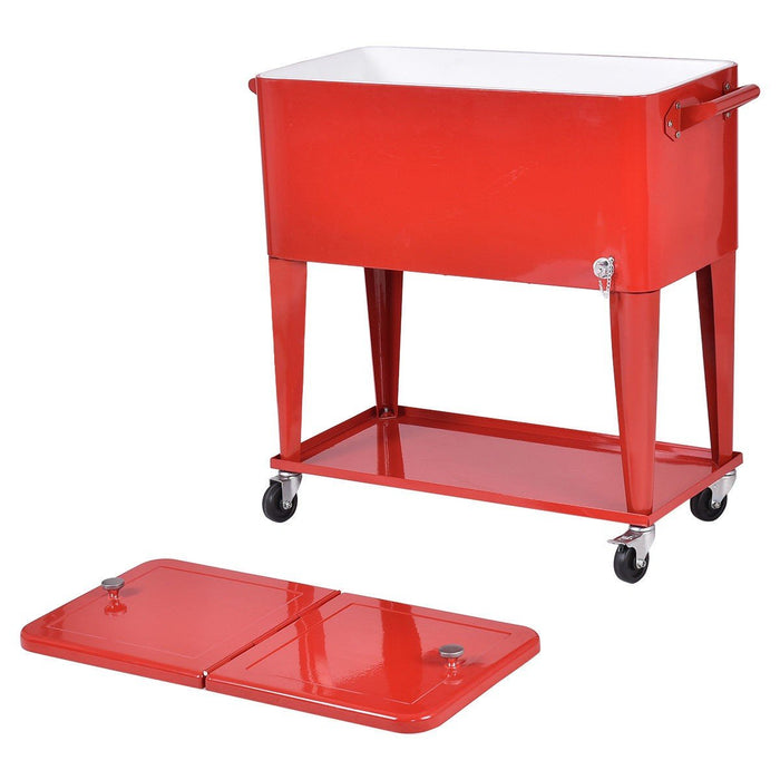 Premium Rolling Patio Cooler Cart 80 Quart Outdoor Rolling Ice Chest with Wheels