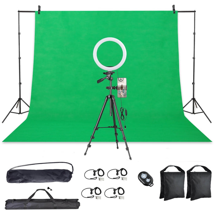 Photography Backdrop Studio Photo Booth Stand Kit with LED Ring Light