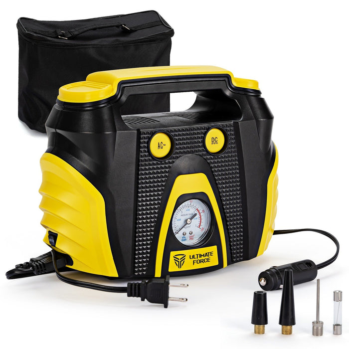 Portable Air Compressor Tire Inflator Electric Pump AC/DC with 3 Nozzle Adopters