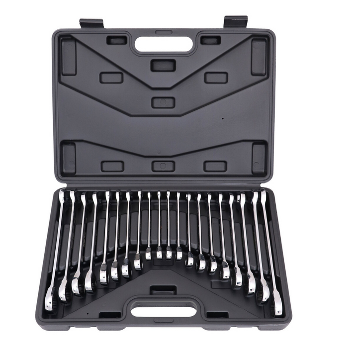 Premium 20pc Flat Ratcheting Wrench Combination Spanner Tool Case Set