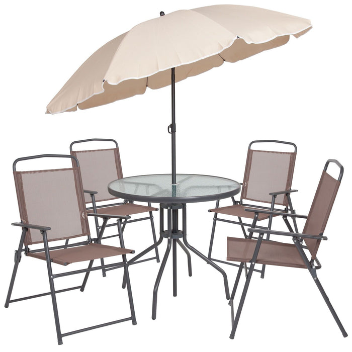 Premium 6 Pc Patio Garden Set with Table and 4 Folding Chairs