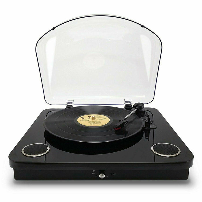 Premium Black Spin Belt Driven Bluetooth Turntable with Built-in Stereo Speakers