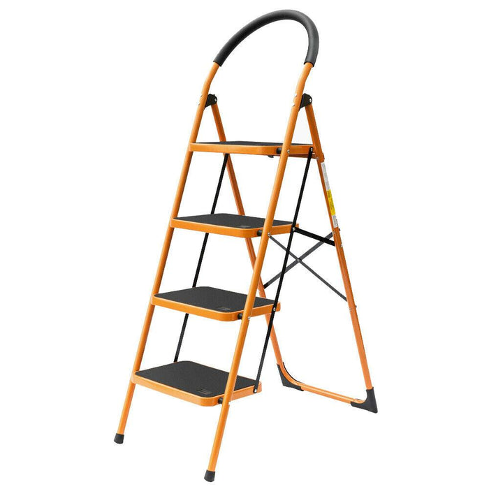Premium Black Yellow 4 Step Ladder Folding Steel Step Stool