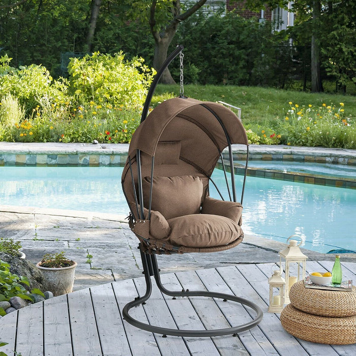 Premium Brown Hanging Egg Chair Swing Lounge Chair with Stand