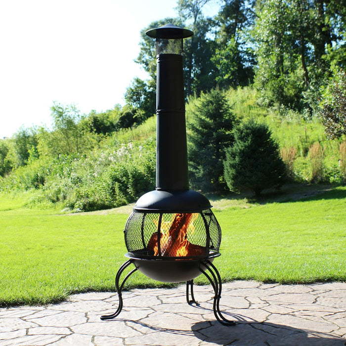 Premium Chimenea Fireplace Cast Iron Smoke Vent Outdoor Modern Pit