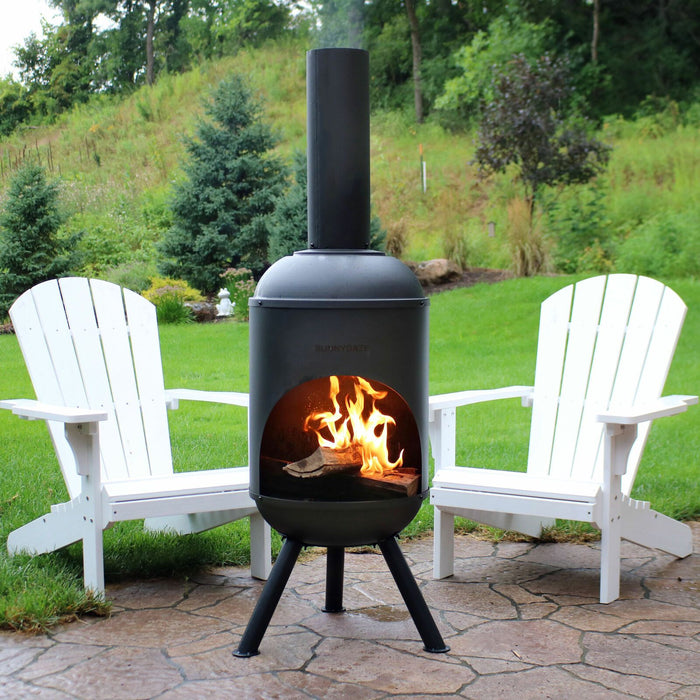Premium Chiminea Outdoor Wood-Burning Fire Pit Black Steel with Fire Poker 60"