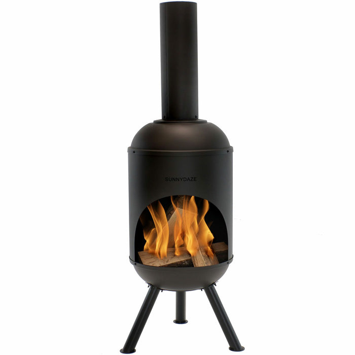 Premium Chiminea Outdoor Wood-Burning Fire Pit Black Steel with Fire Poker 60"