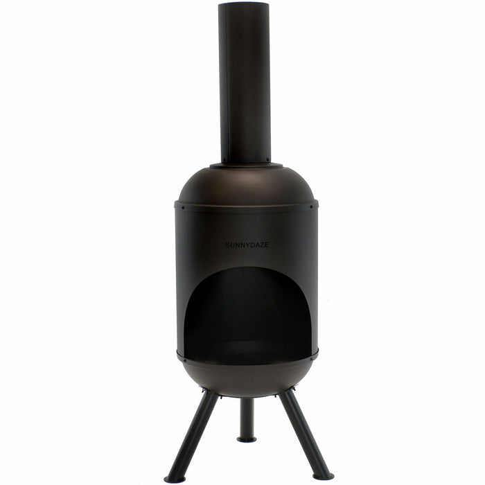 Premium Chiminea Outdoor Wood-Burning Fire Pit Black Steel with Fire Poker 60"