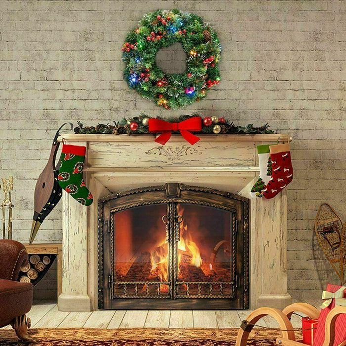 Premium Christmas Garland Pre-Lit Xmas Fireplace Pine Wreath Decor 1.3ft