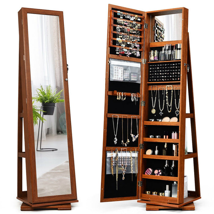 Premium Coffee Jewelry Cabinet Armoire 2-in-1 Lockable Mirrored Organizer