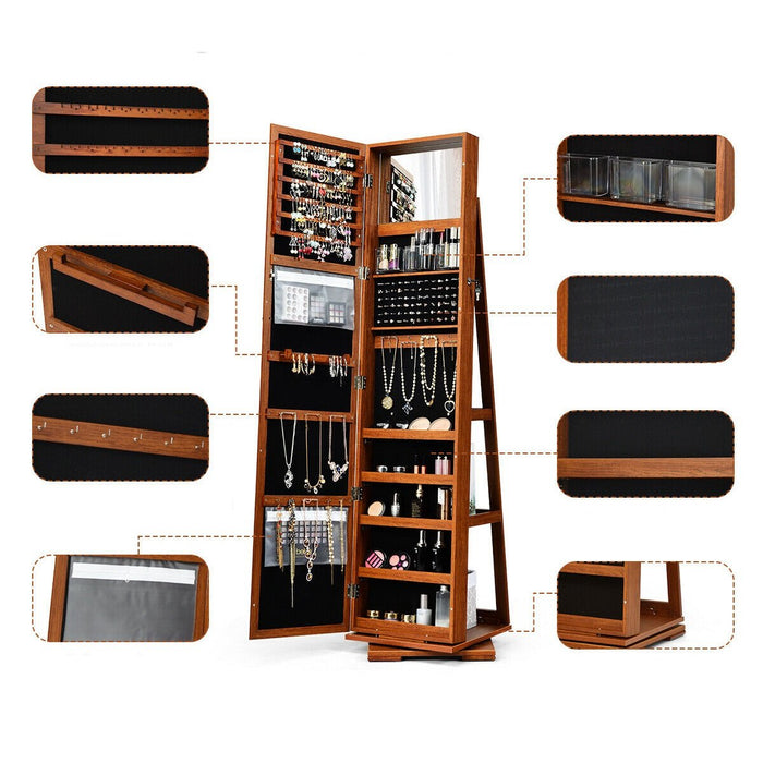Premium Coffee Jewelry Cabinet Armoire 2-in-1 Lockable Mirrored Organizer