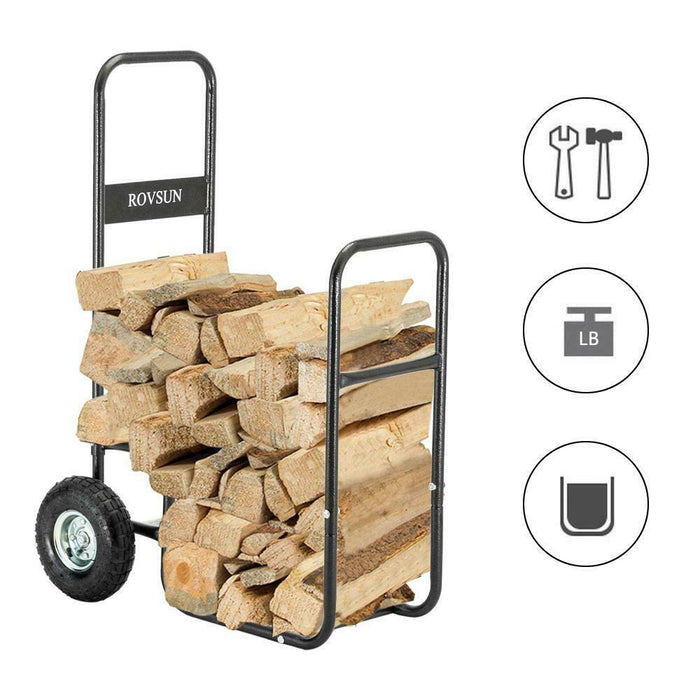 Premium Firewood Log Cart Carrier Dolly Trolley Wood Mover Hauler Rack
